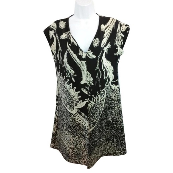 Shamask Black and Beige Silk Shift Dress 1 - Picture 1 of 7